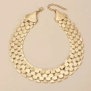 Trendy Geometric Flat Layering Chain Choker Necklace in Gold Finish